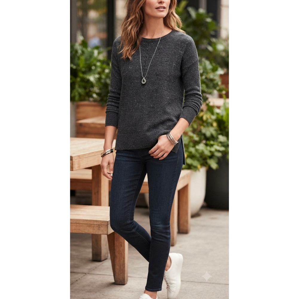 Banana Republic Womens Charcoal Gray Marl Crew Neck High Low Seam Sweater Size M